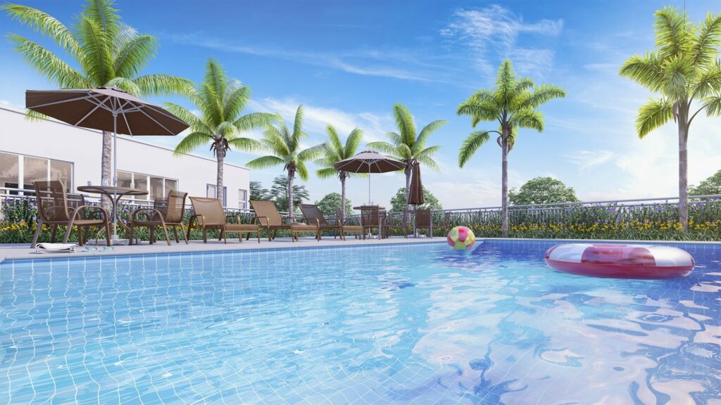 Imagem da piscina do Reserva do Sol, empreendimento da Direcional no Rio de Janeiro