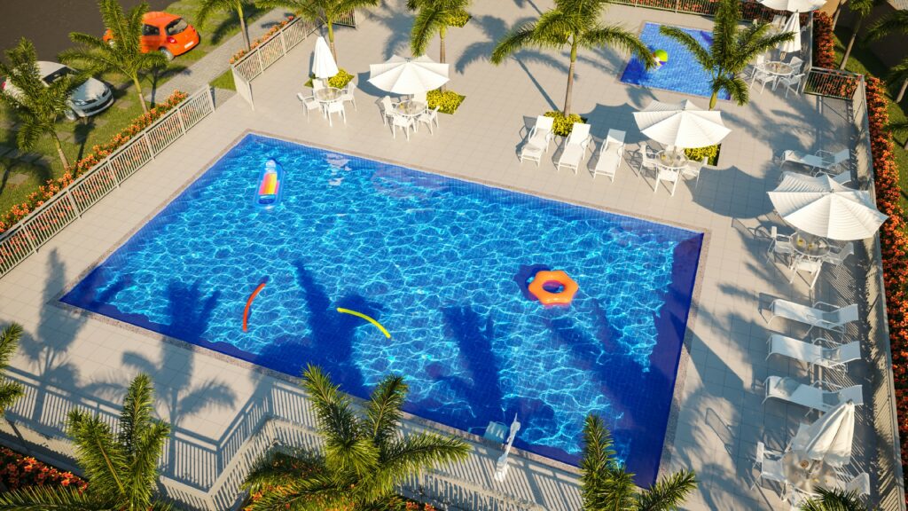 Perspectiva da piscina do Parque Ville Violeta, empreendimento da Direcional em Manaus/AM