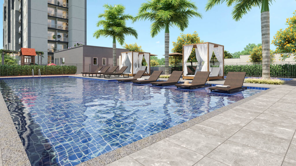 O que fazer em Ribeirão Preto? Lazer e diversão na região! Piscina do Reserva Direcional Jardim Botânico, empreendimento da Direcional em Ribeirão Preto/SP