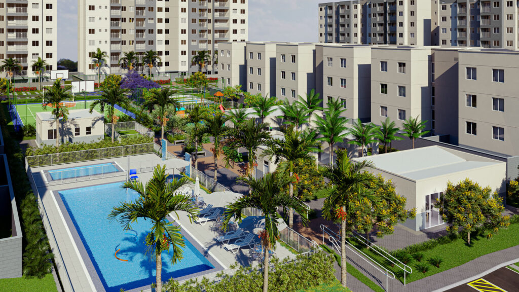 A versatilidade do apartamento 3 quartos: transforme seu espaço de acordo com sua necessidade Piscina e área de lazer do Total Viller Conviver, empreendimento da Direcional no Distrito Federal