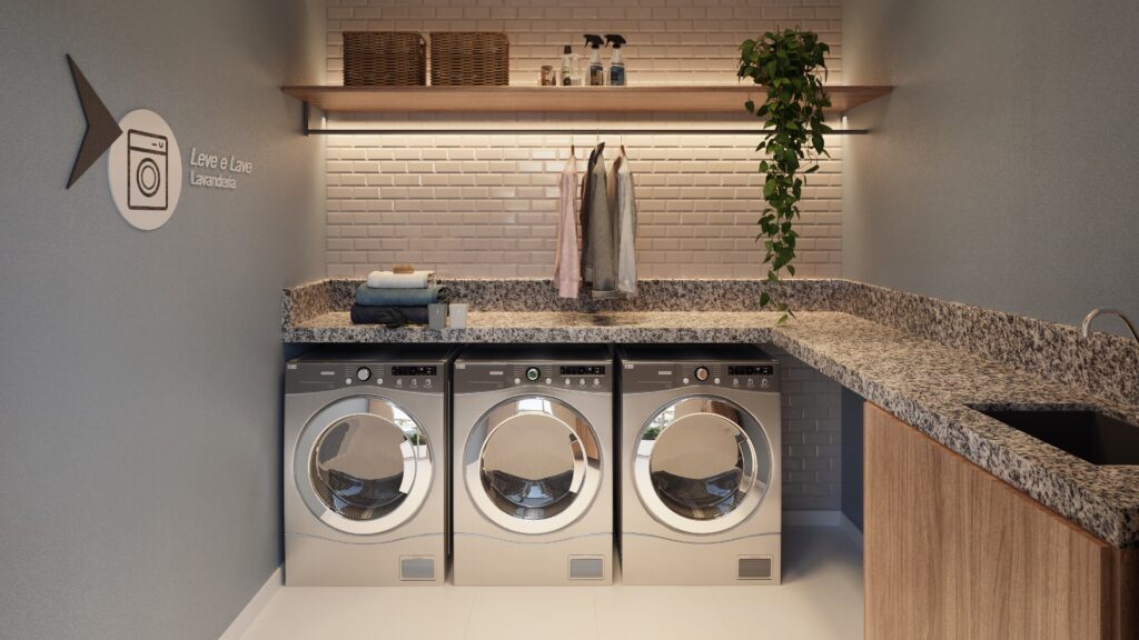 Facilite sua vida com a máquina lava e seca perfeita para seu apartamento Lavanderia compartilhada do Reserva Urban Club, empreendimento da Direcional em São Paulo/SP