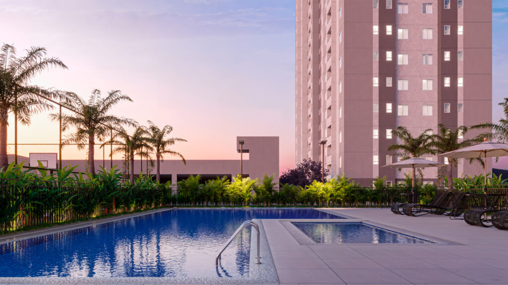 Inova Parque: o futuro da moradia e inovação em Contagem, Minas Gerais Piscina do Viva Residence, empreendimento da Direcional com plantas de 3 quartos em Contagem/MG