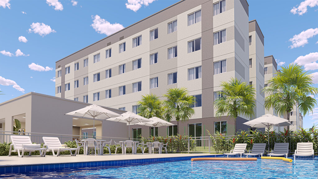 Como Sapiranga se tornou um dos bairros mais valorizados de Fortaleza Imagem da piscina do Viva Vida Sul, empreendimento da Direcional em Sapiranga, Fortaleza
