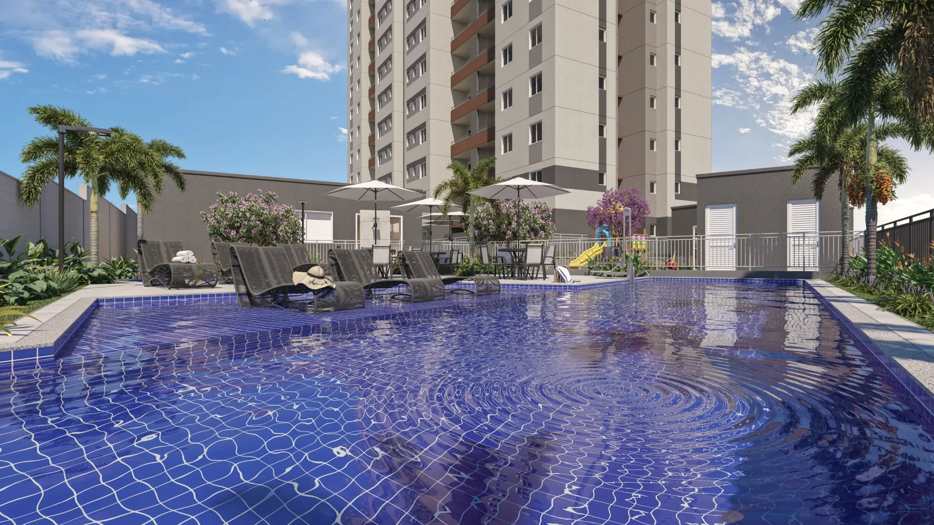 Renda extra: como juntar dinheiro para conquistar a casa própria? Piscina do Priori Residence, empreendimento da Direcional em Belo Horizonte.