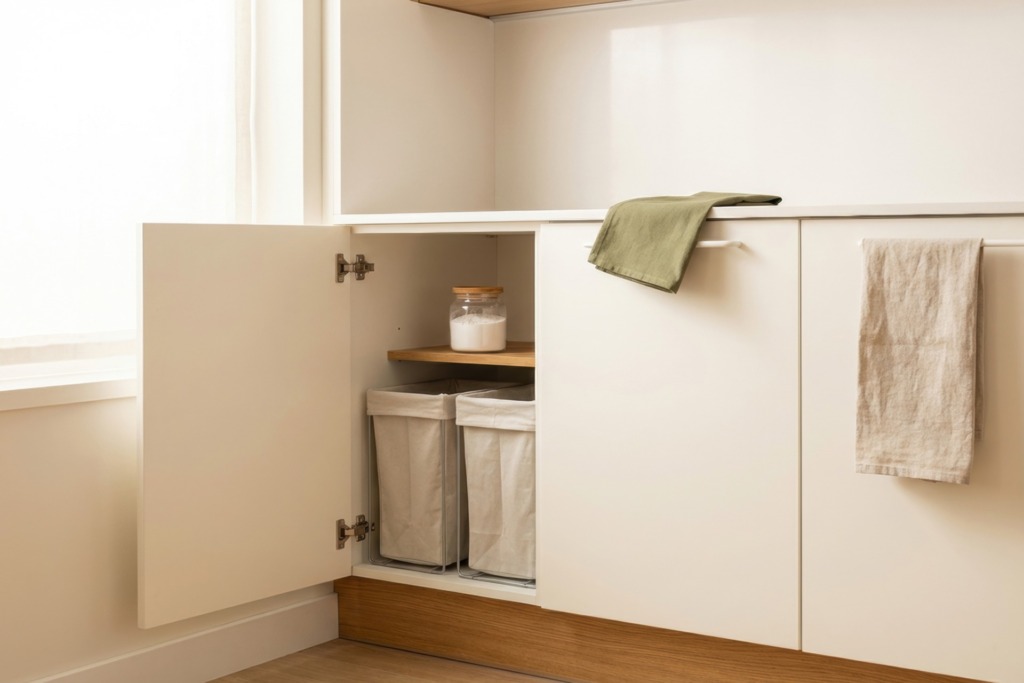 Ideias para separar cozinha da lavanderia: armário para lavanderia