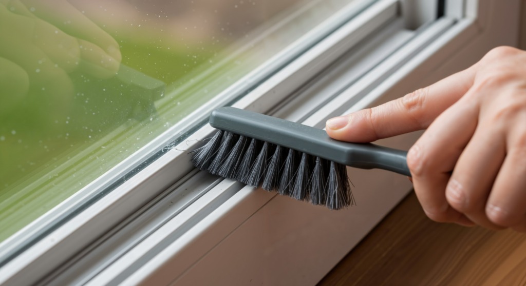 Como limpar janela de apartamento: passo a passo prático e seguro Como limpar janela de apartamento: pessoa limpando esquadria com escova de cerdas