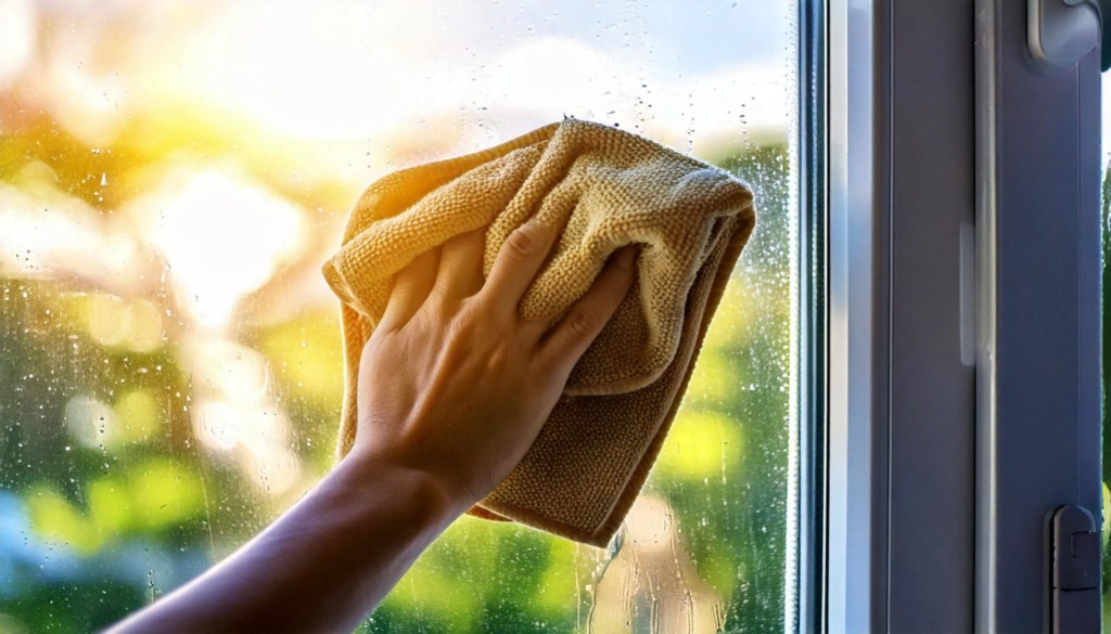 Como limpar janela de apartamento: passo a passo prático e seguro Como limpar janela de apartamento: pessoa limpando vidro com pano de microfibra